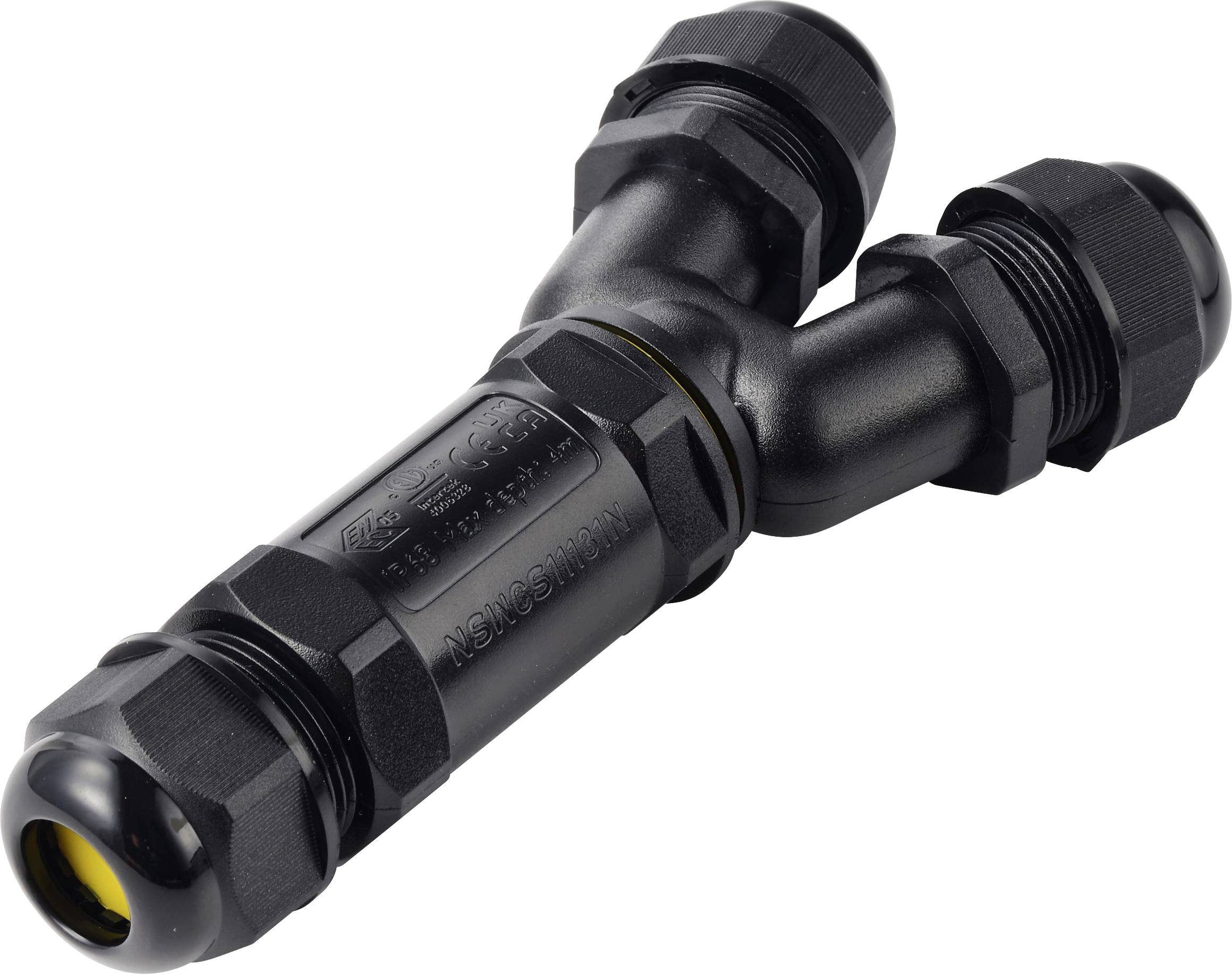 TRU COMPONENTS Y-kabelverbinder IP68 waterdicht, 3 ingangen, schroefcontact 3-polig, 0,5-4,0 mm&sup2; TC-14745264 Zwart  Inhoud: 1 stuk(s)