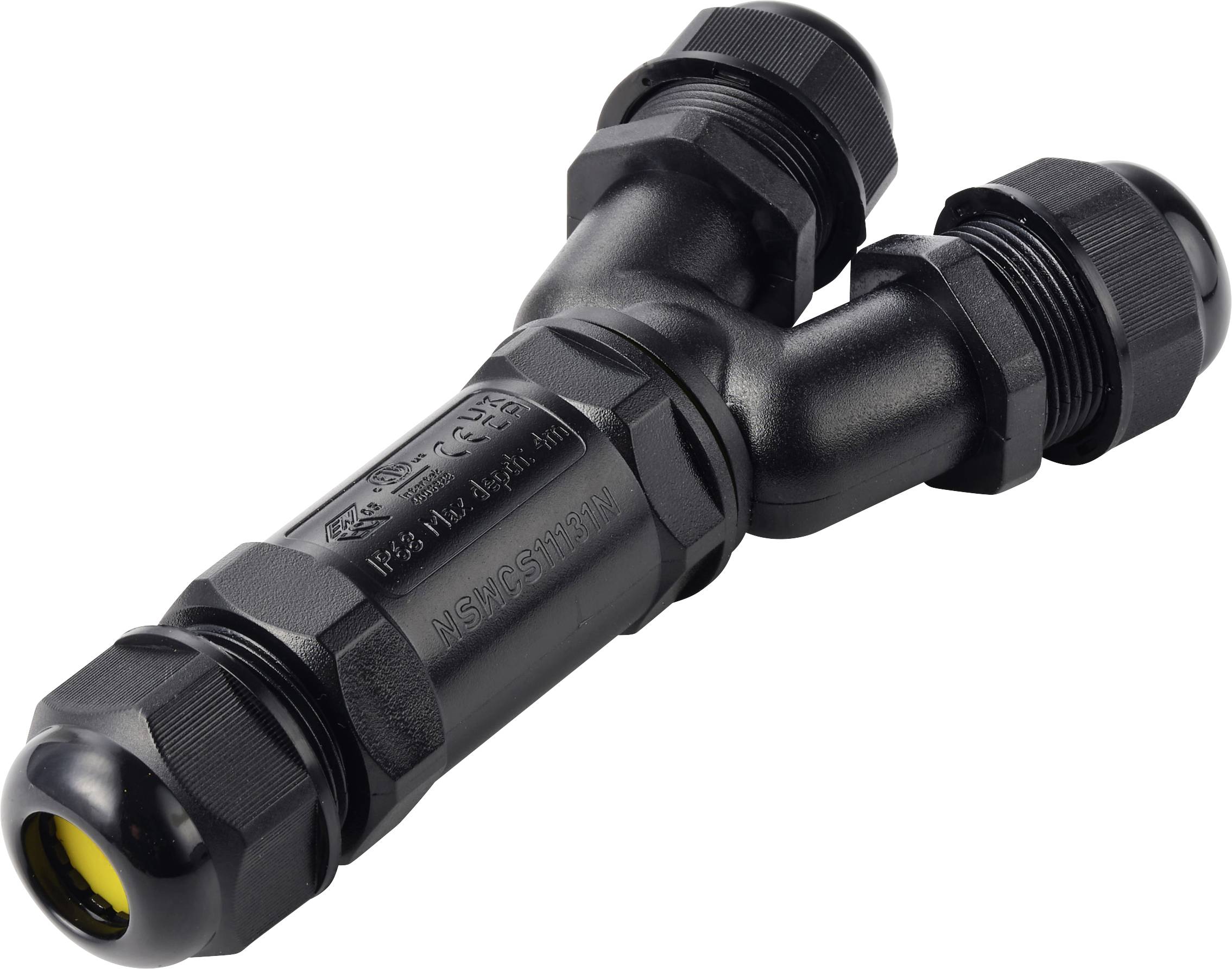 TRU COMPONENTS Y-kabelverbinder IP68 waterdicht, 3 ingangen, schroefcontact 5-polig, 0,5-4,0 mm&sup2; TC-14745268 Zwart  Inhoud: 1 stuk(s)