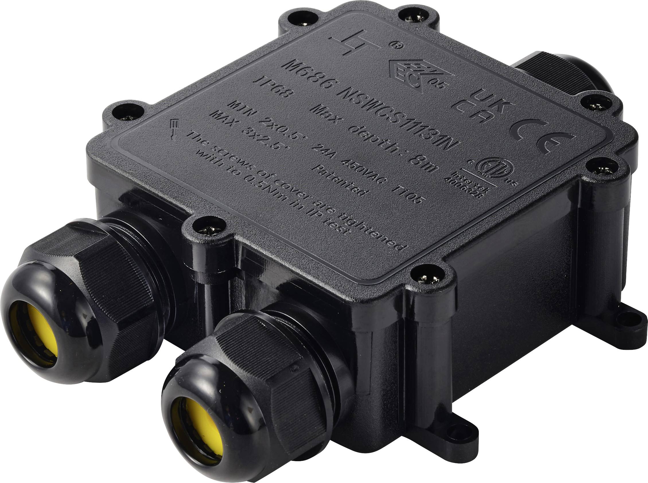 TRU COMPONENTS spuitbus IP68 waterdicht, 3 ingangen, 0,5-4,0 mm&sup2; TC-14745288 Zwart  Inhoud: 1 stuk(s)
