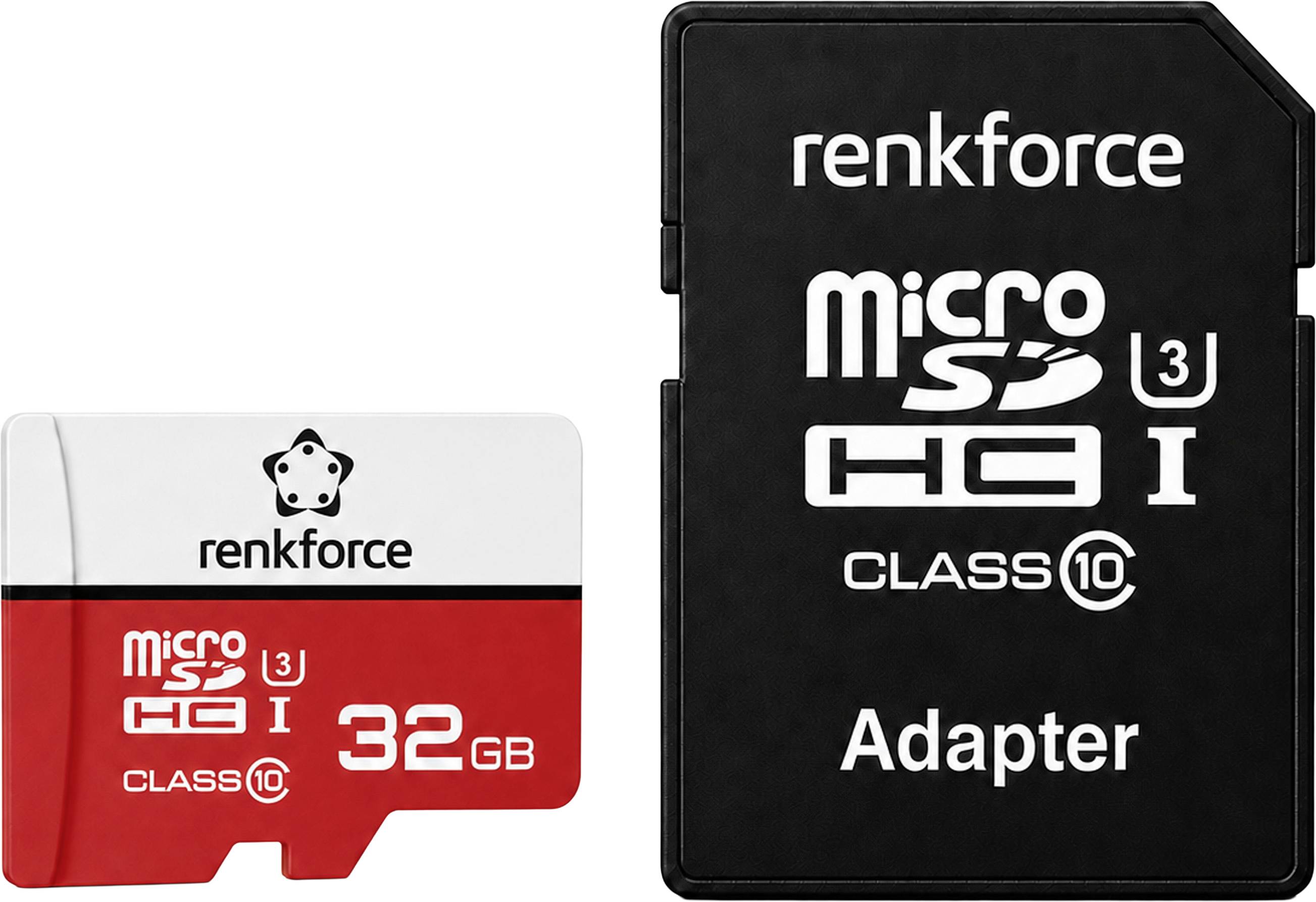 Renkforce RFmSD32 microSDHC-kaart 32 GB A1 Application Performance Class, v30 Video Speed Class A1-vermogensstandaard, Incl. SD-adapter