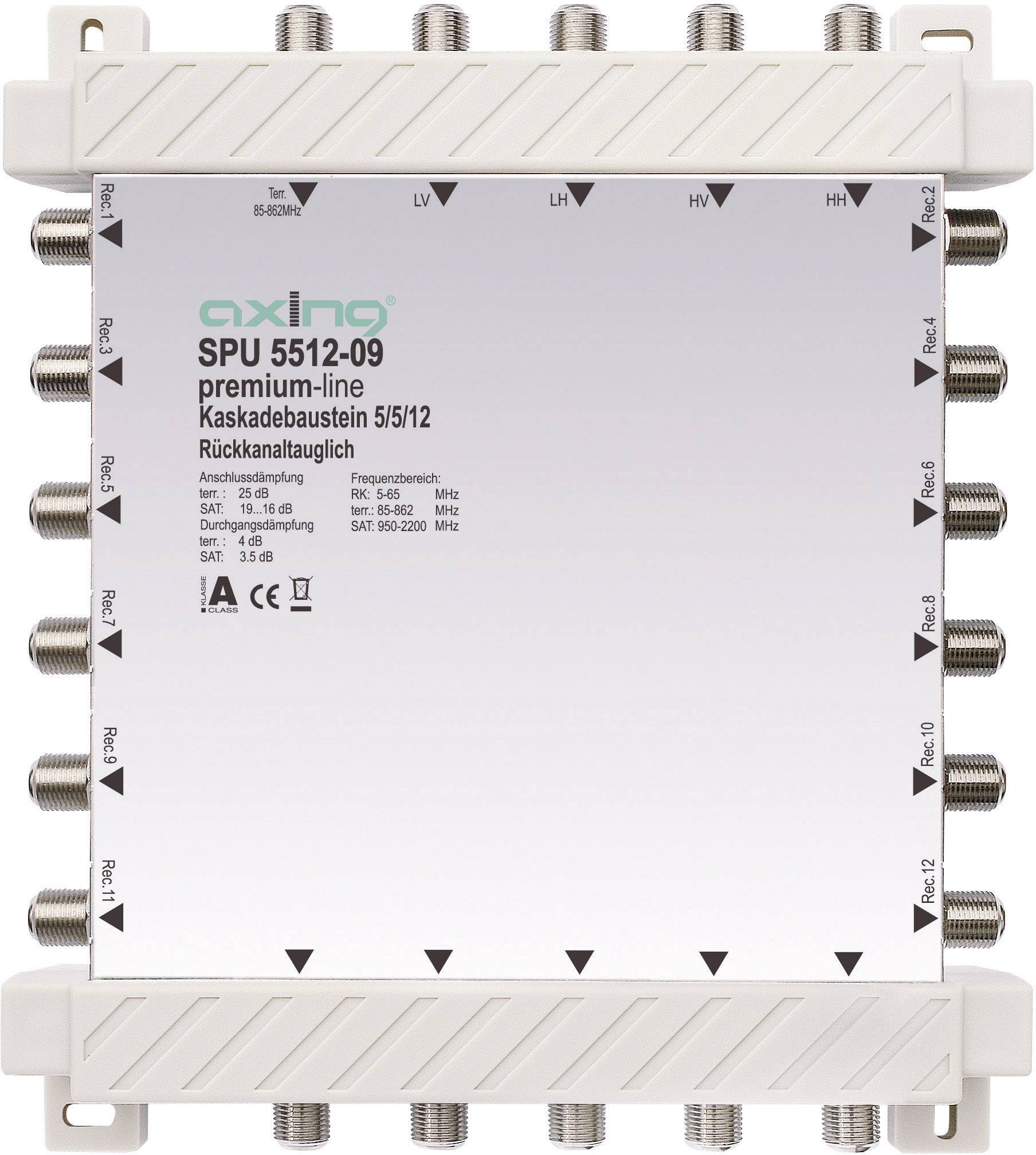 Axing SPU 5512-09 Satelliet multiswitch cascade Ingangen (satelliet): 5 (4 satelliet / 1 terrestrisch) Aantal gebruikers: 12