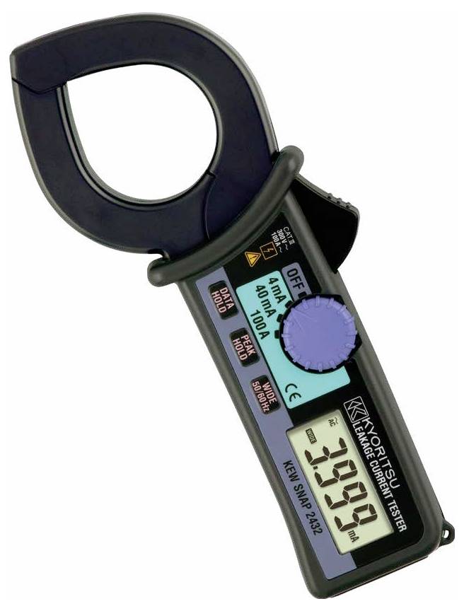 Zľapovací ampermeter s elektrických testerom s digitálnym displejom zobrazujúcim 399,9 mA a rotačným voličom rozsahu.