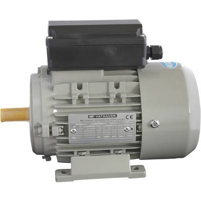 Šedo-biely elektromotor s výrobným štítkom a čiernou pripojovacou skrinkou. Model je zreteľne viditeľný na prednej strane.