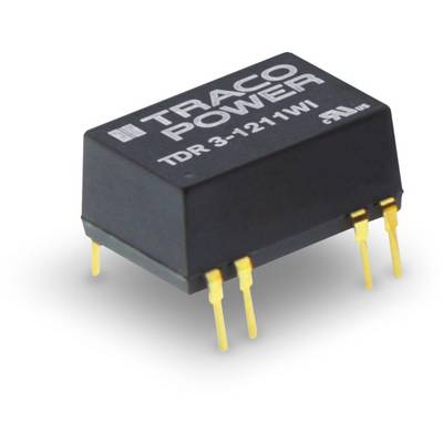 Kompaktná elektronická súčiastka s čiernym krytom, zlatými pinmi a nápisom 'TRACO POWER TDR 3-1211WI'.