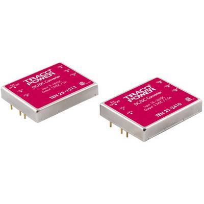 Dva červené meniče Traco Power DC/DC na bielom pozadí. Vľavo: model 'TEN 25-1213', vpravo: model 'TEN 25-2410'.