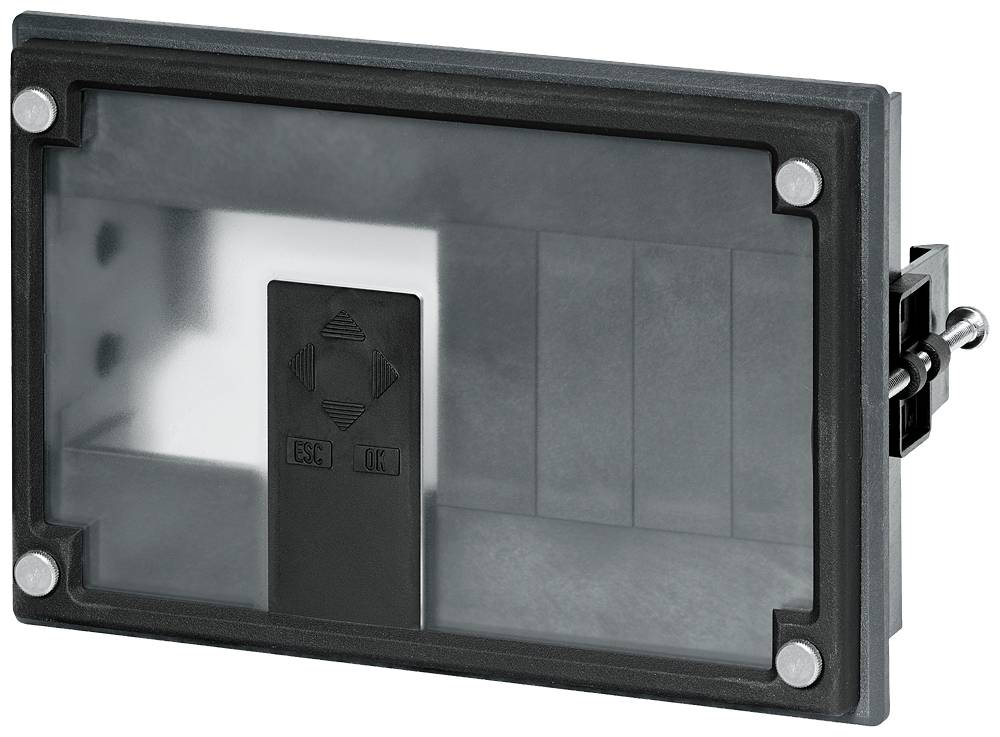 Elektronický zámok s obdĺžnikovým krytom a ovládacím panelom, určený na kontrolu prístupu. Mechanizmus páky viditeľný na pravej strane.