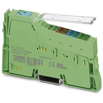 Zelený elektronický modul s objednávacími a identifikačnými číslami, viacerými konektormi a označením CE od spoločnosti PHOENIX CONTACT.