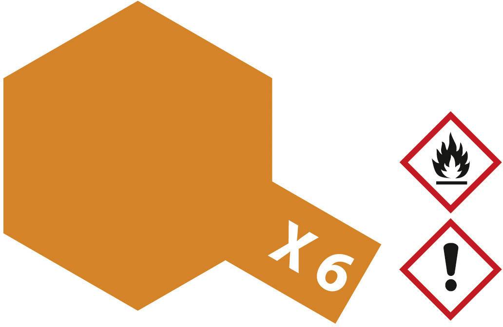 Oranžový chemický symbol s číslom 'X6' a výstražnými symbolmi: Plameň a výkričník. Známky horľavosti a varovania.