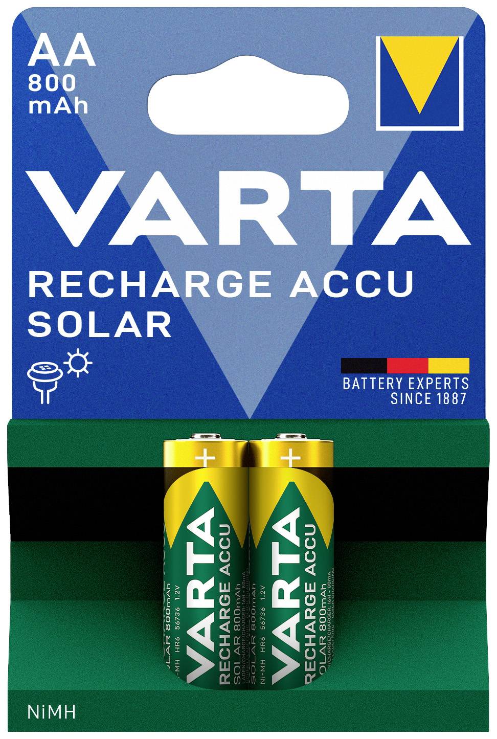 Varta RECH.AC.Solar AA800mAh BLI2 Batteria ricaricabile Stilo (AA) NiMH 800 mAh 1.2 V 2 pz.