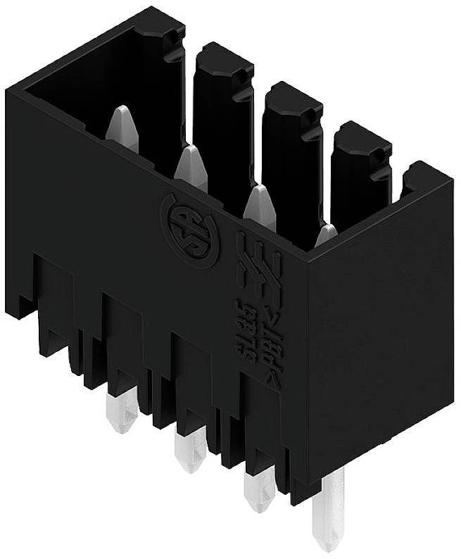 Čierny konektor so šiestimi kovovými pinmi, vhodný na prepojenie elektronických komponentov.