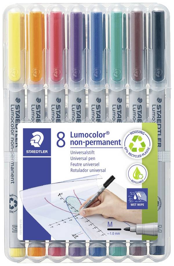 Staedtler popisovač fóliou Lumocolor M non-permanent 315 315 WP8 modrá, hnedá, žltá, zelená, oranžová, červená, čierna, fialová
