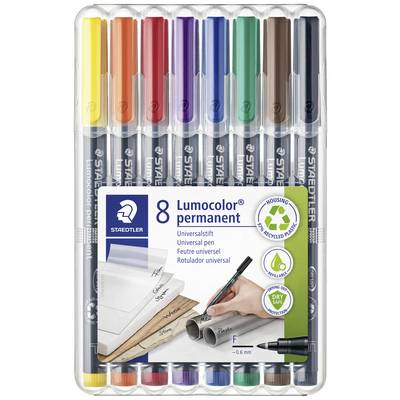 Osem permanentných universal fixiek Staedtler v rôznych farbách. Vhodné pre takmer všetky povrchy.