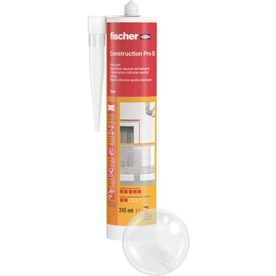 Fischer Construction Pro SI neutrálny silikónový tmel v tubuse, 310 ml, s priloženou hubicou a etiketou produktu.
