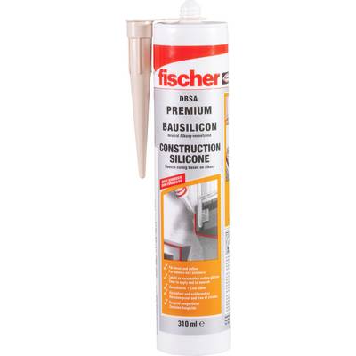 'Fischer DBSA Premium Stavebný silikón', 310 ml tuba. Neutrálne sieťovaný, pre stavebné a sanitárne aplikácie. Vyobrazený: Balenie s návodom na použitie.