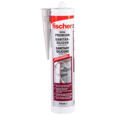 Kartuša s 'fischer DSSA Premium Sanitárny silikón' v bielej farbe, 310 ml. Vhodná na sanitárne tesnenia, s aplikačnou špičkou.