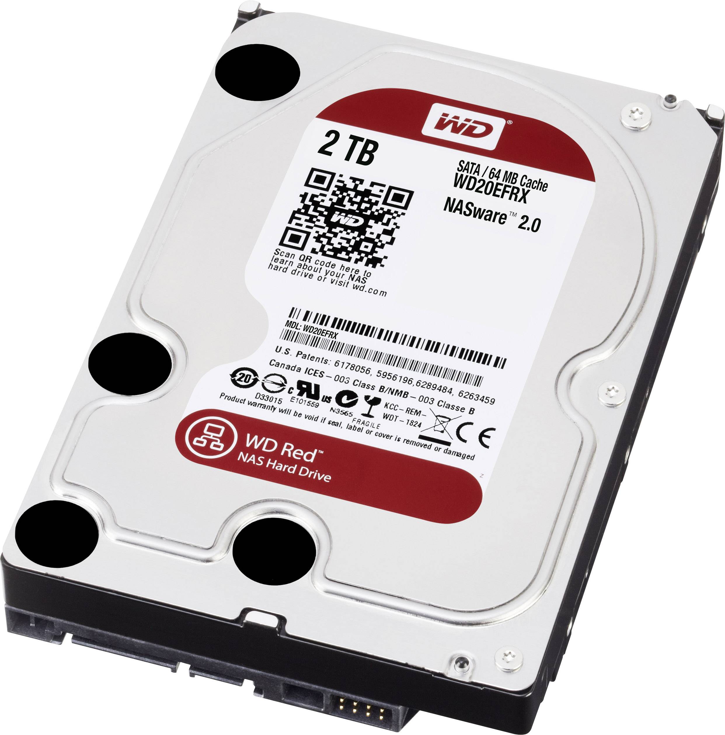Pevný disk s nálepkou '2 TB WD Red NAS HDD', určený pre NAS systémy so špeciálnymi funkciami pre zvýšenú spoľahlivosť.
