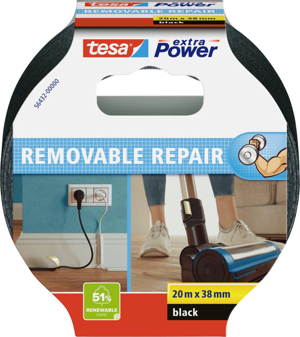 Ruban adhésif toilé tesa® extra Power tesa 56432-00000-00 noir (L x l) 20 m x 38 mm caoutchouc 1 pc(s) 3