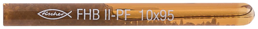 Oranžový muničný náboj označený „Fischer FHB II-PF 10x95" na bielom pozadí.