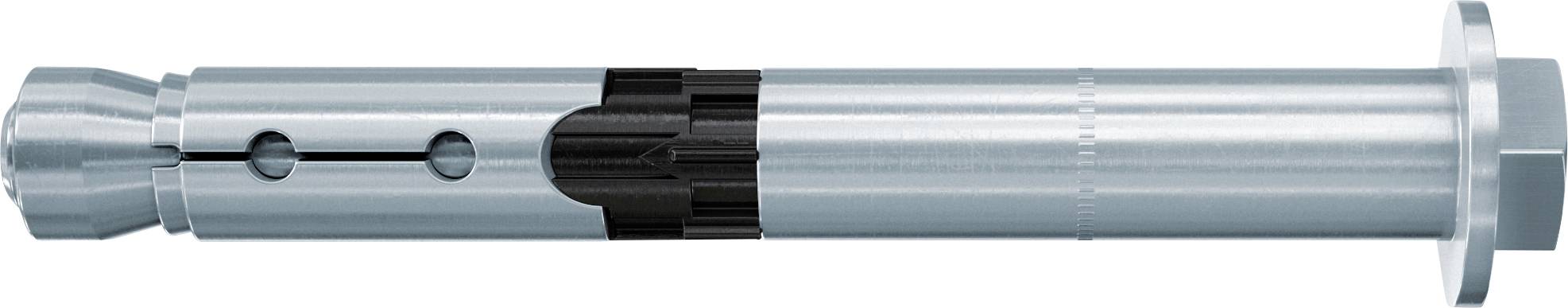 Kovová valcovitá mechanická súčiastka alebo spojovací prvok so šesťhranným koncom, bočnými otvormi a prírubou na jednom konci, znázornená na bielom pozadí.