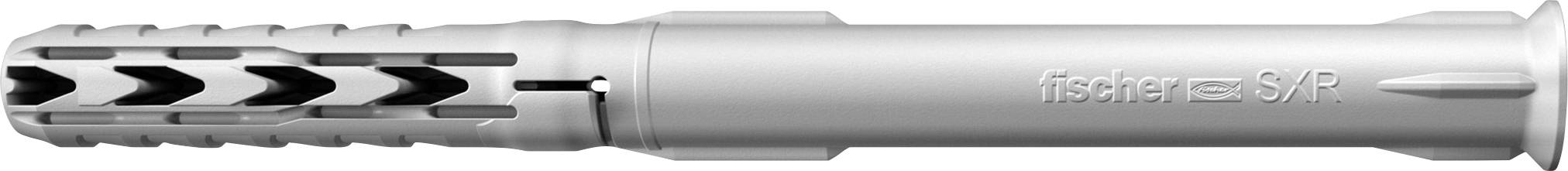 Kovový stenový kotva Silver Fisher S/4 s drážkovaným expanzným puzdrom a otvoreným koncom, zobrazená horizontálne na bielom pozadí.