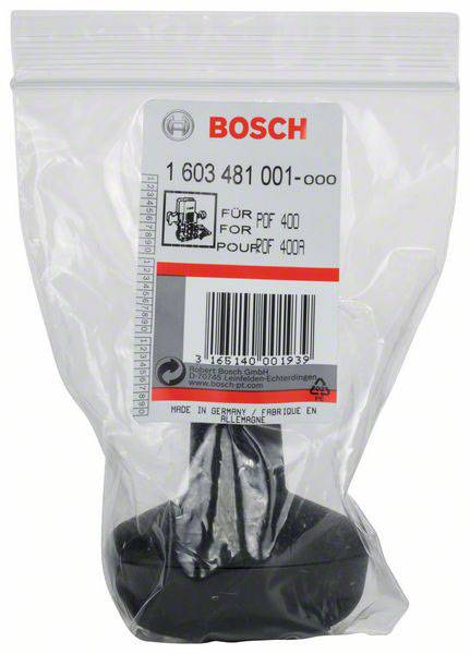 Náhradný obal Bosch s nápisom '1 603 481 001-000' pre model 'POF 400'. Plastová rukoväť je viditeľná.