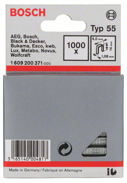 Bosch Accessories 1609200371 Graffette a dorso stretto tipo 55 1000 pz. Dimensioni (L x L) 14 mm x 6 mm
