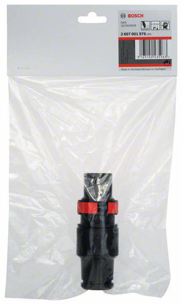 Adaptér v priehľadnom obale s logom Bosch. Adaptér je čierny s červenými detailmi a slúži na prepojenie zariadení.