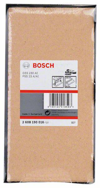 Brúsny papier značky Bosch, vhodný pre modely GSS 230 AE a PSS 23 A/AE, vyrobený vo Švajčiarsku.