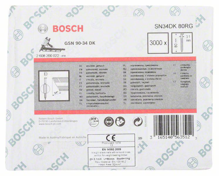 Zadná strana obalu pílového listu Bosch s modelovými číslami, technickými špecifikáciami a informáciami o výrobcovi.