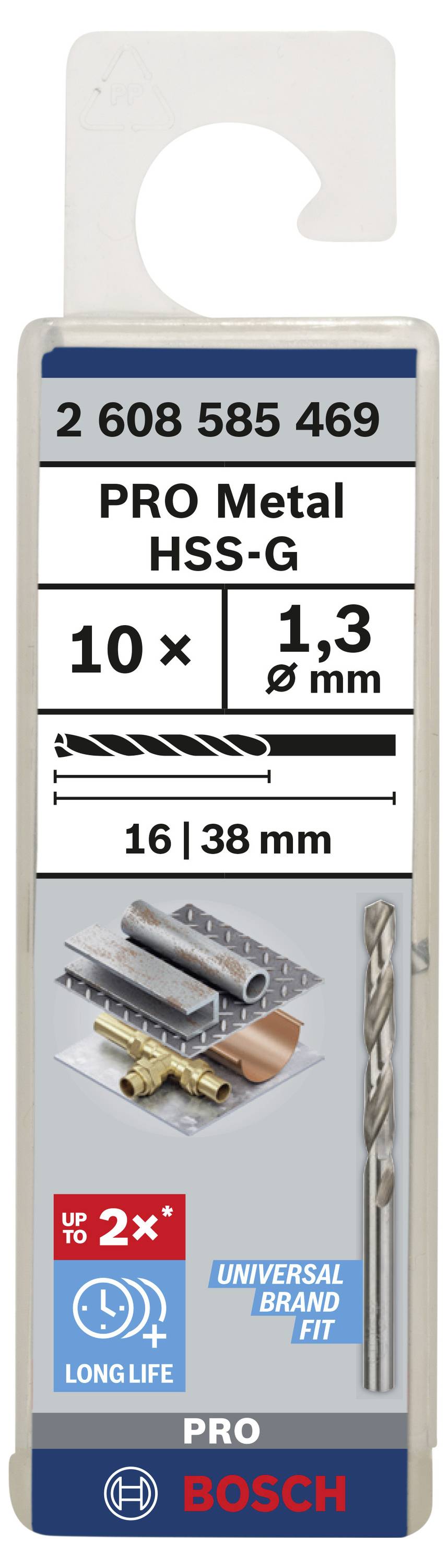 Balenie Bosch PRO kovového vrtáka HSS-G, 10 kusov, priemer 1,3 mm, dĺžka 16/38 mm, s dlhou životnosťou a univerzálnym prevedením.