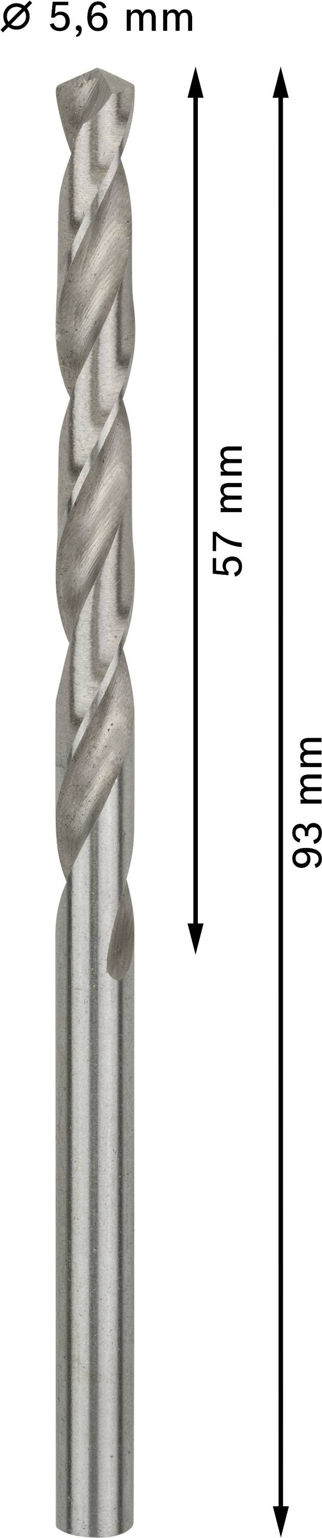 Kovový vrták s priemerom 5,6 mm. Celková dĺžka 93 mm, dĺžka reznej časti 57 mm. Vhodný na presné vŕtanie do kovu.