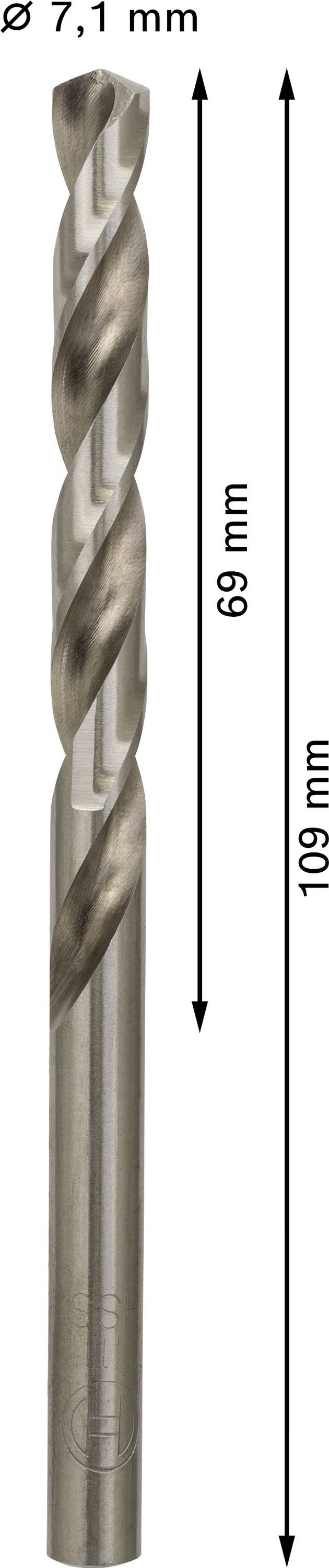 Vrták, dĺžka 109 mm, užitočná dĺžka 69 mm, priemer 7,1 mm, z kovu.