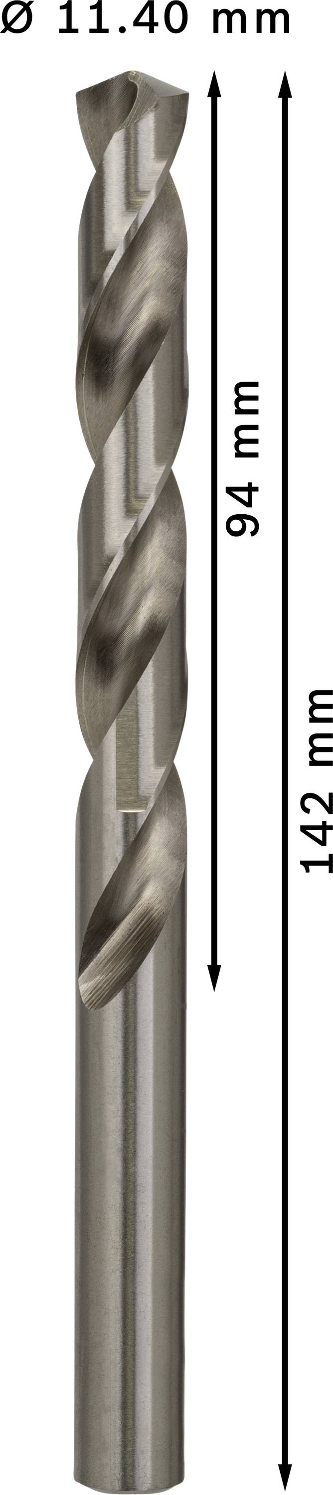 Kovový vrták s priemerom 11,40 mm. Celková dĺžka 142 mm, dĺžka reznej časti 94 mm. Vysokokvalitné, špirálové ostrie pre presné vŕtanie.