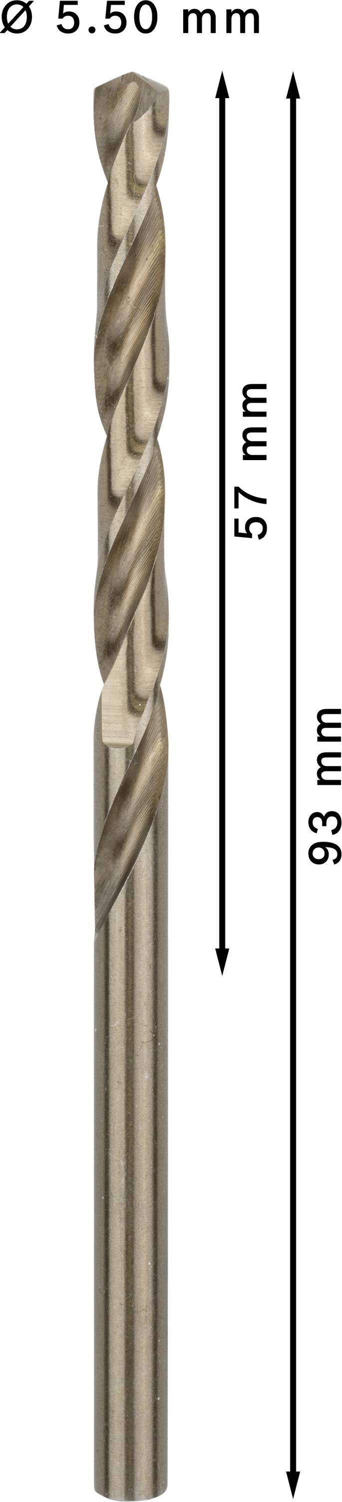 Vrták s priemerom 5,5 mm a celkovou dĺžkou 93 mm. Pracovná dĺžka je 57 mm.