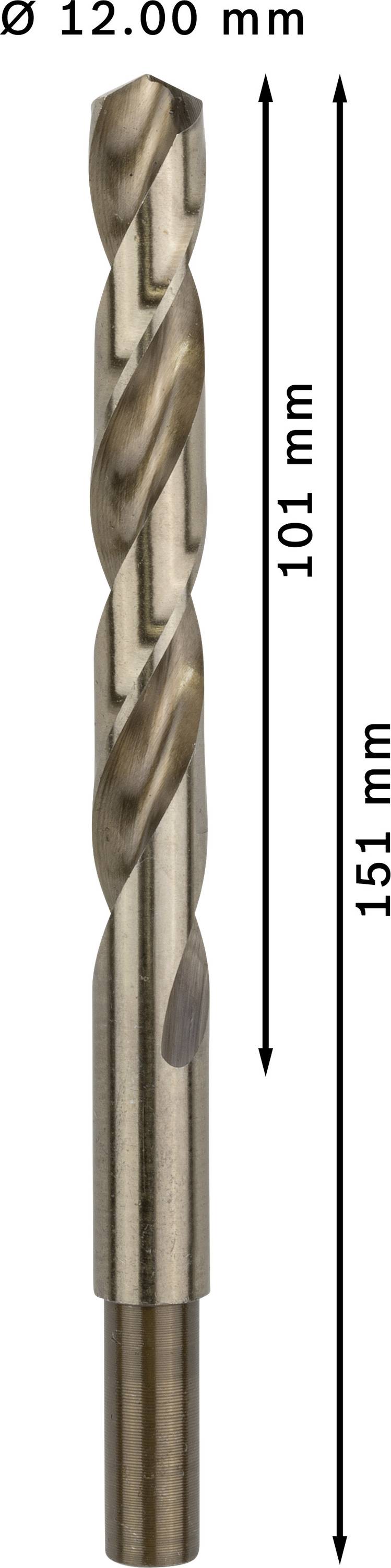 Vrták s priemerom 12,00 mm a celkovou dĺžkou 151 mm, pričom 101 mm je špirálových.