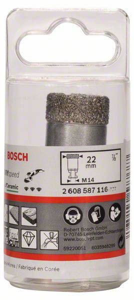 Súprava vrtákov 'Bosch Best for Ceramic' v priehľadnom obale s technickými špecifikáciami a obrázkami na etikete.