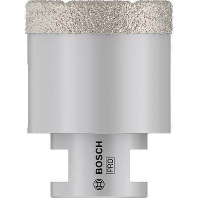 Strieborná vŕtacia hlava Bosch PRO s diamantovou korunkou, vhodná pre tvrdé materiály ako dlaždice.