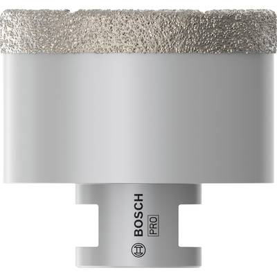 Diamantová dierová píla Bosch Pro, valcovitého tvaru, s diamantovým osadením na hornom okraji, označená nápisom 'BOSCH PRO', určená na presné vŕtacie práce v tvrdých materiáloch.