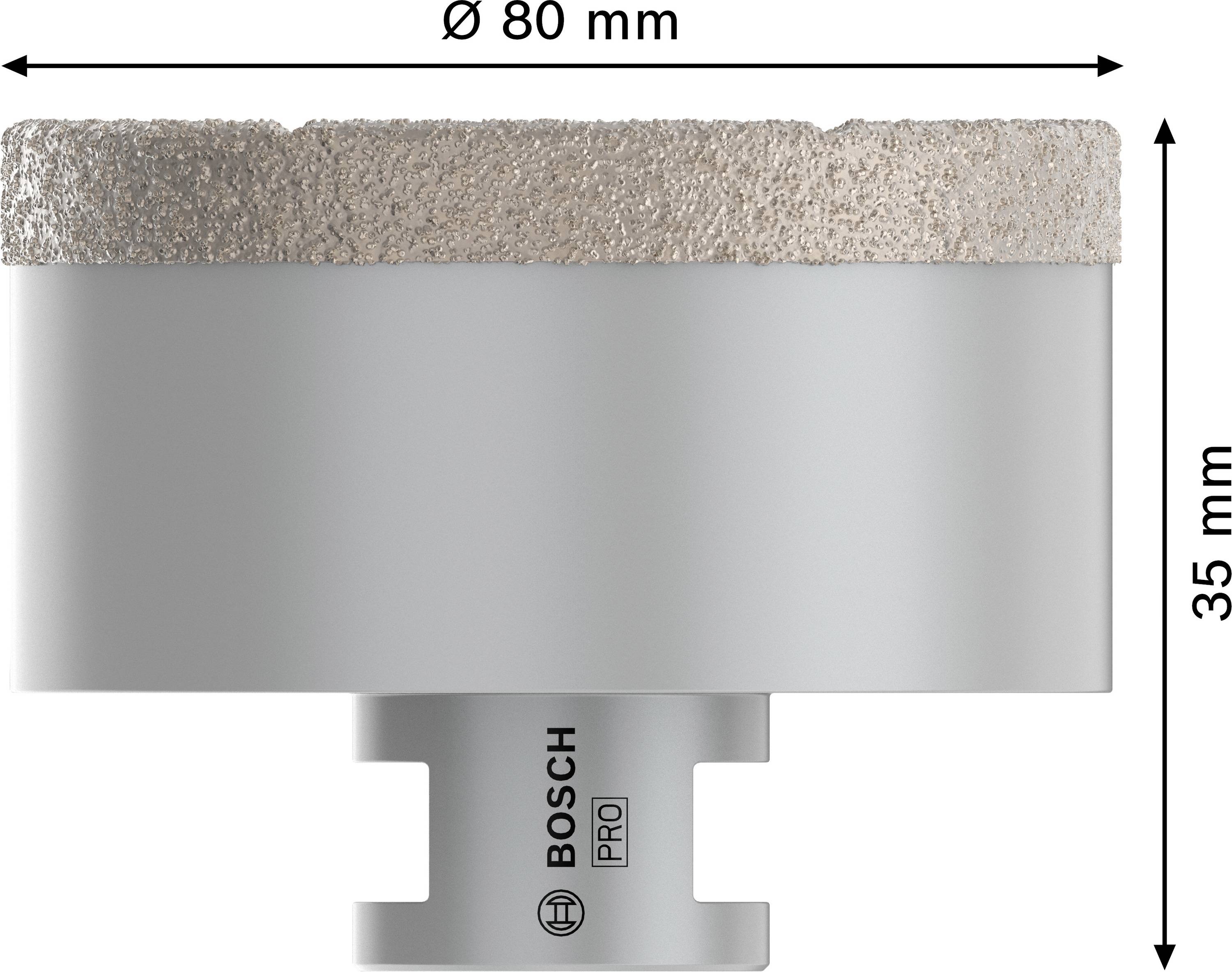 'Bosch Pro' korunková píla s priemerom 80 mm a výškou 35 mm, ideálna na vŕtanie tvrdých materiálov.