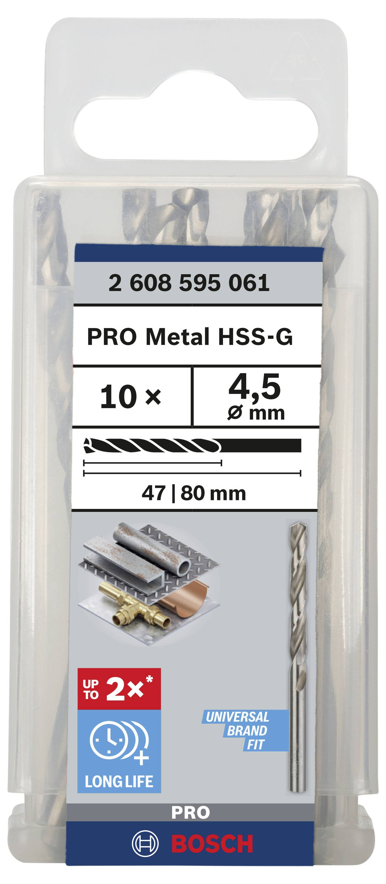Sada vrtákov s 10 kovovými vrtákmi, Ø 4,5 mm, dĺžka 47/80 mm, odolná a univerzálne kompatibilná.