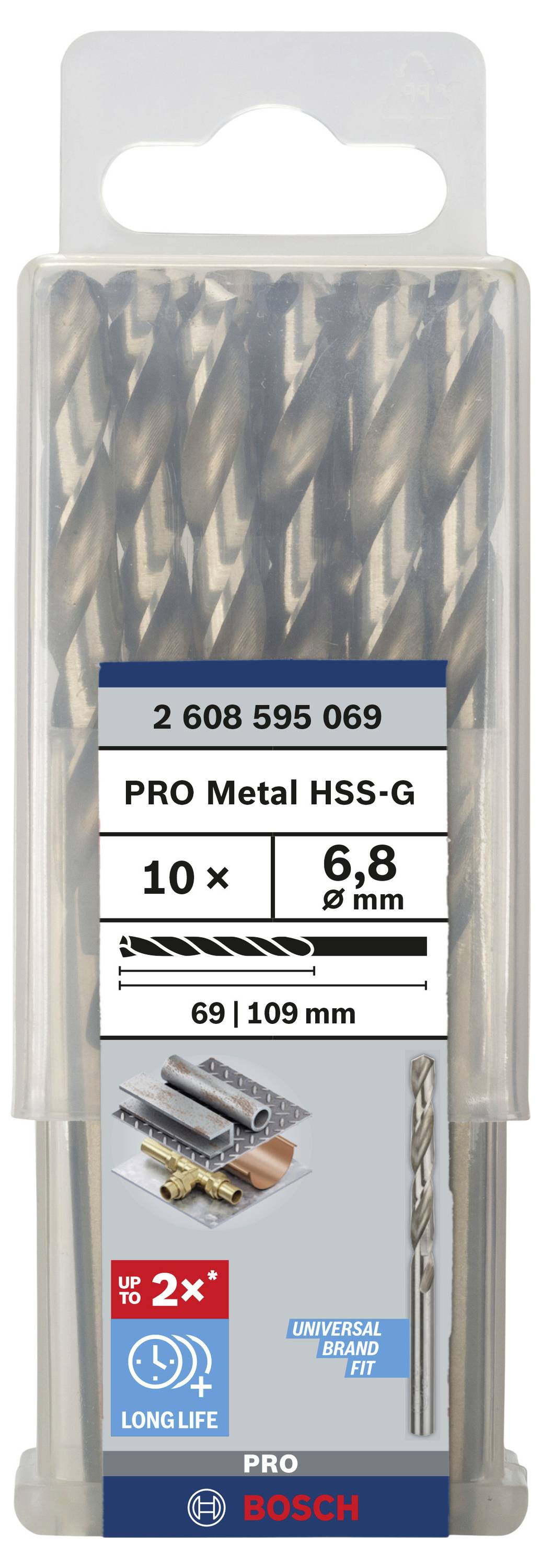Balenie vrtákov Bosch PRO Metal HSS-G, 10 kusov, priemer 6,8 mm. Vhodné na vŕtanie do kovu, dlhotrvajúce.
