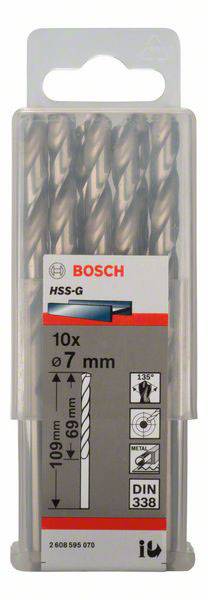 Náhradné vrtáky Bosch HSS-G, 10 kusov, Ø 7 mm, dĺžka 109 mm.