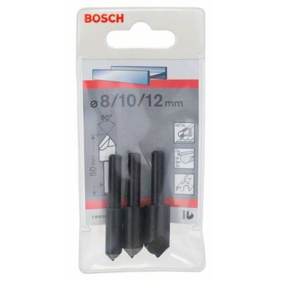 Tri Bosch stupňovité vrtáky v blistri, vhodné pre obrábanie kovu. Veľkosti: 8 mm, 10 mm, 12 mm. Určené pre vŕtanie pod uhlom 90 stupňov.