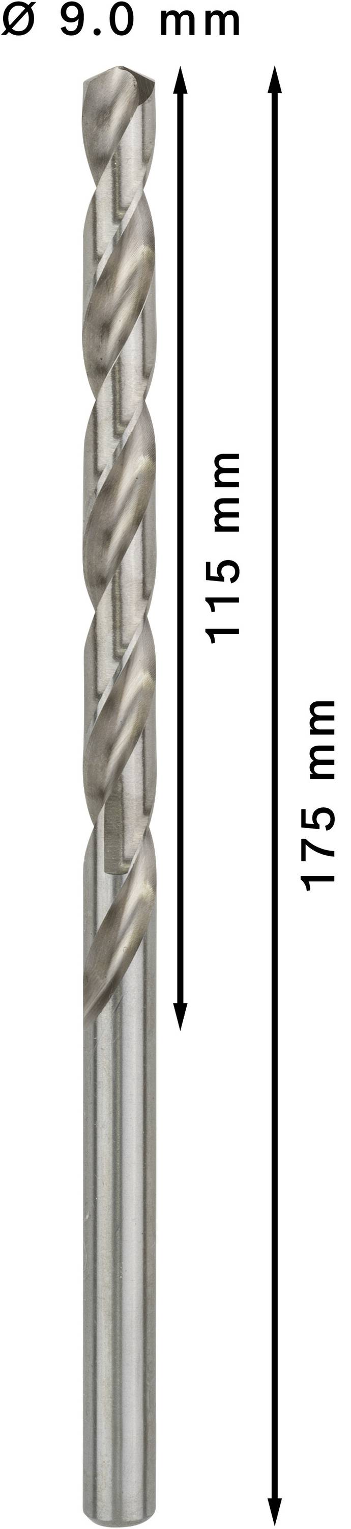 Vrták s priemerom 9 mm a celkovou dĺžkou 175 mm. Rezná plocha dlhá 115 mm.