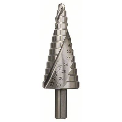 Stupňovitý vrták z kovu s vyznačenými priemernými veľkosťami od 6 do 30 mm. Vhodný na vŕtanie v rôznych veľkostiach.