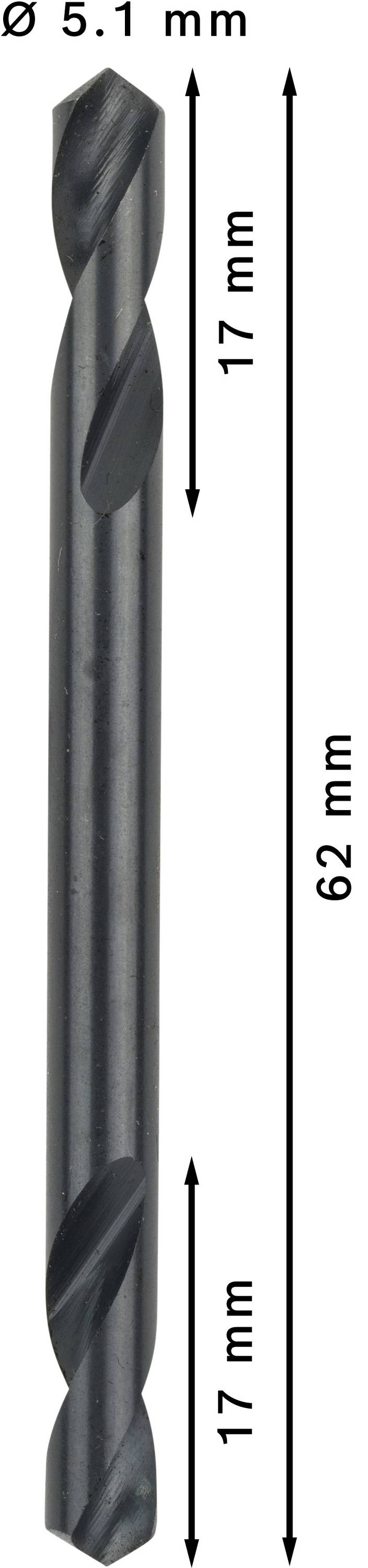 Vrták s priemerom 5,1 mm. Celková dĺžka 62 mm, dĺžka reznej hrany 17 mm na oboch koncoch.