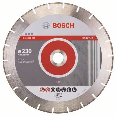 Diamantový rezný kotúč Bosch na mramor, priemer 230 mm. Vhodný na suchý aj mokrý rezanie.