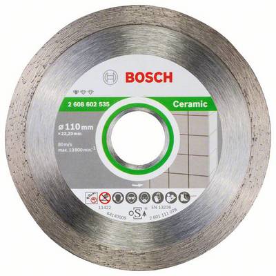 Pílový kotúč Bosch na keramiku s priemerom 110 mm, vhodný pre 13 800 otáčok za minútu. Číslo modelu 2 608 602 535.