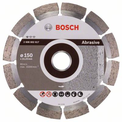 Kotúč na pílu s deviatimi segmentmi, vhodný pre brúsne materiály. Značka: Bosch. Priemer: 150 mm, max. otáčky: 10200 ot./min.