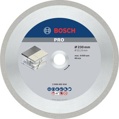 Kotúč Bosch s priemerom 230 mm, vhodný na rezanie kameňa, betónu a dlaždíc, max. 6650 ot./min, 80 m/s.